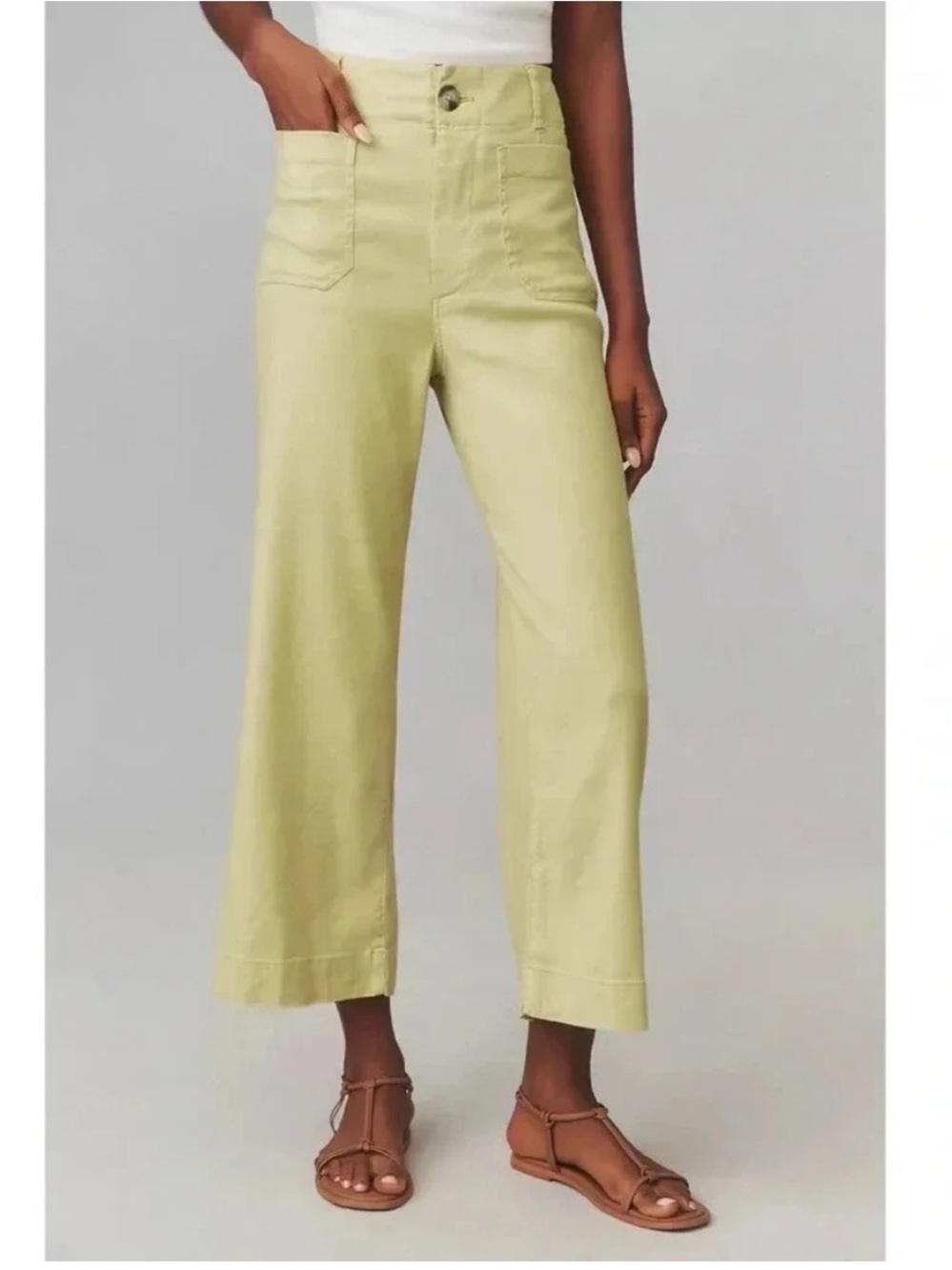 Anthropologie Maeve The Colette Linen Blend Cropped Wide-Leg Pants Lime Green 31